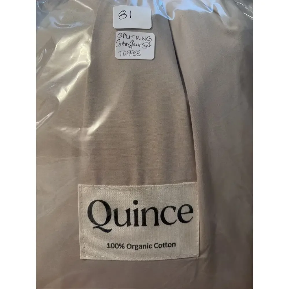NEW Quince SPLIT KING Classic 100% Organic Cotton Percale TOFFEE Sheet Set Beige
